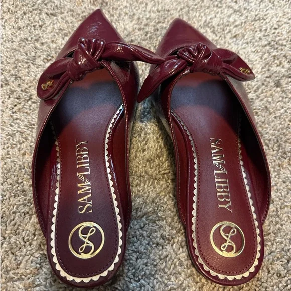 NEW!! Sam & Libby pointed toe bow mules in plum/burgundy faux leather - Picture 8 of 12
